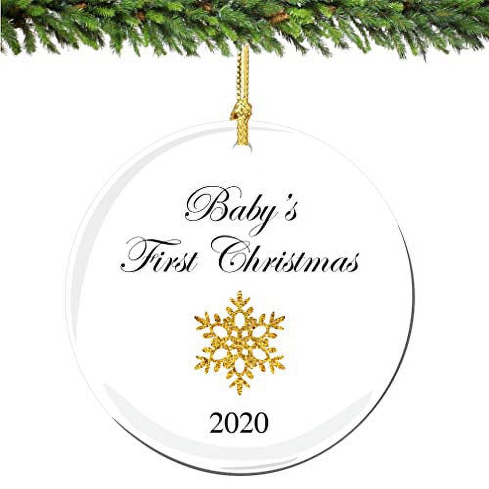 Baby's 1st Christmas Ornament Gold Snow Flake 2023 Porcelain Ornament New Parents Newborn Boy Girl