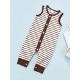 thumbnail image 3 of Baby Girl Boy Romper Sleeveless Round Neck Toddlers Summer Casual Striped Buttons Jumpsuit, 3 of 9
