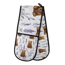 Yayeee Double Oven Mitt Kitchen Heat Resistant Baking 35" x7" Quilted Glove, Bear Lavender Pattern