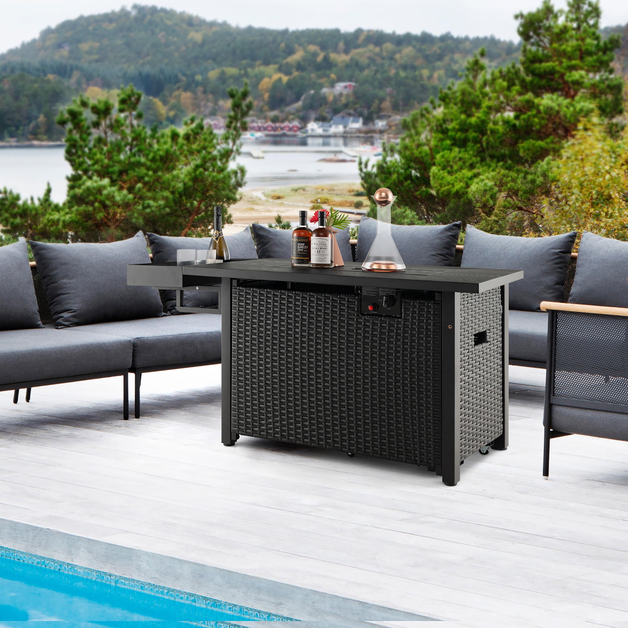 Gymax Propane Gas Fire Pit Table 52 Inch Propane Fire Pit w/ Wind Guard 50,000 BTU Heat Output Black