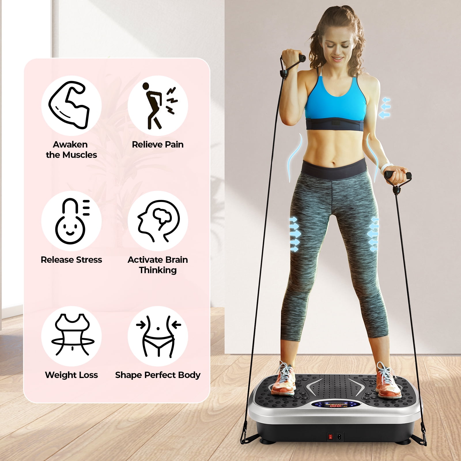 TLSUNNY 3D Vibration Plate Exercise Machine, Full Body Workout Machine with Remote & Resistance Bands for Home Use