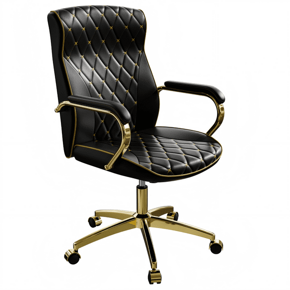 Ninecer Swivel PU Leather Office Chair, Ergonomic High Back Desk Chair with Padded Armrests, Computer Desk Chair with Gold Metal Frame, Black