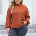 thumbnail image 2 of dGslk Plus Size Womens Long Sleeve Knitted Pullover Sweater Loose Fit Crewneck Ribbed Casual Top for Autumn Winter Fashion Ginger L, 2 of 4