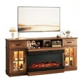 thumbnail image 7 of Ktaxon 70-Inches Fireplace TV Stand, Industrial Entertainment Center with 36in Electric Fireplace Heating, 2 Door Storage & Drawers, Walnut Brown, 7 of 7