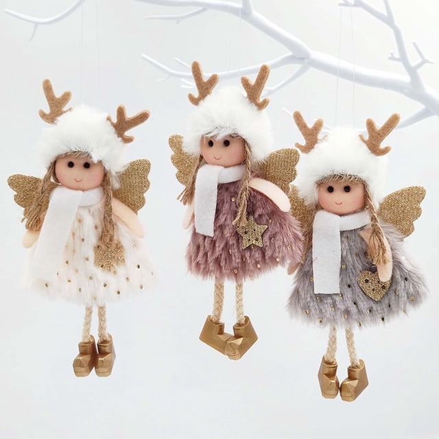 Xihbxyly Ángel Navideño, Adorno Colgante de Madera Artesanal, Diseño de Postura Sentada, Decoración para Árbol Festivo, Regalo Elegante, Decoración para Fiestas, 19 X 6 Cm, Juego de 3
