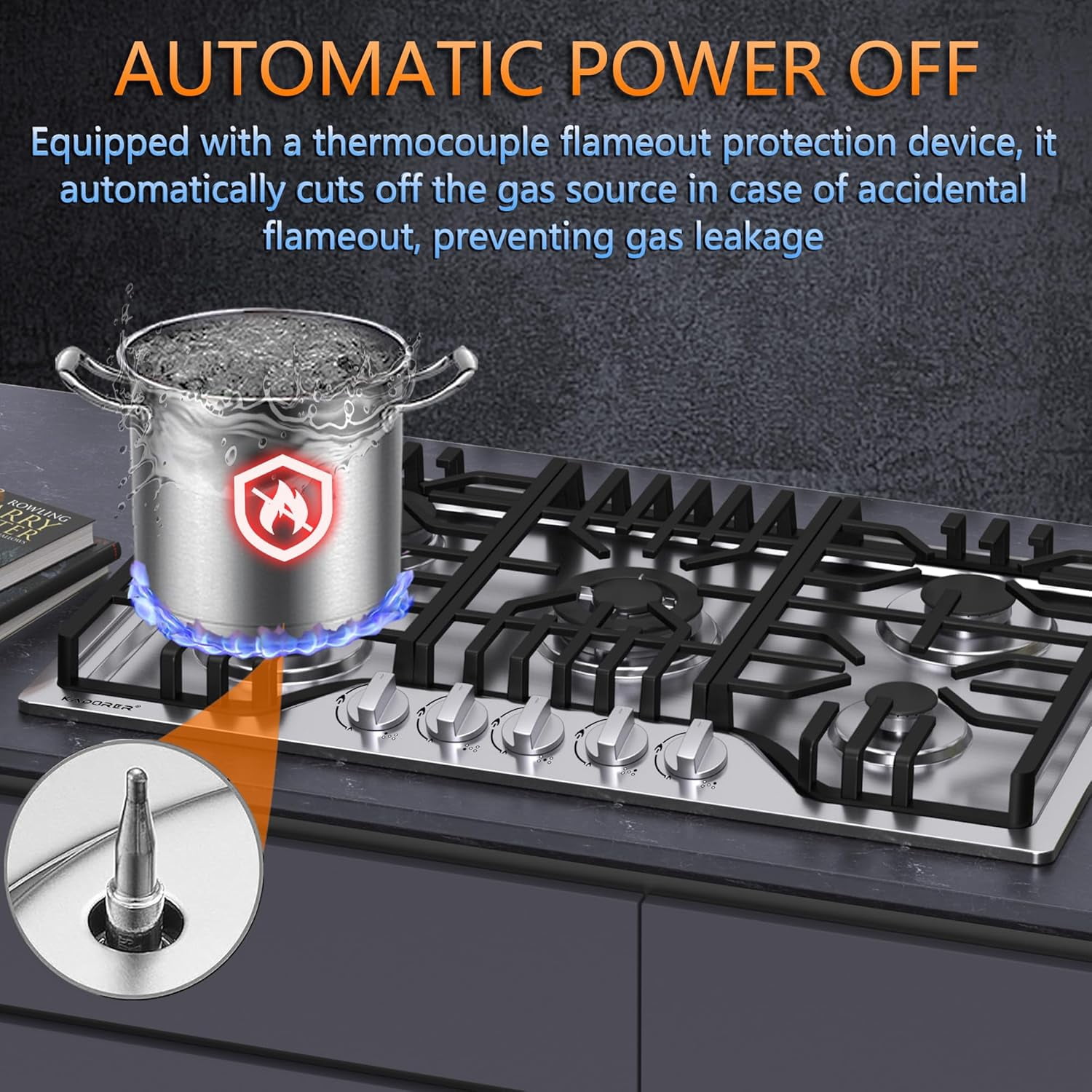 30 inch Gas Cooktop, Bulit-in Gas Stove Top with 5 Burner, NG/LPG Convertible Cooktops, 5 Burner Propane Cooktop with Thermocouple Protection, Stainless Steel