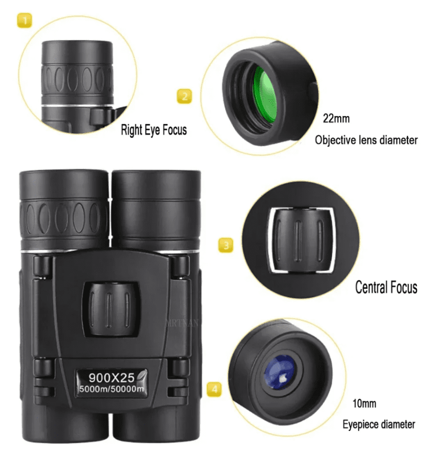 900x25 HD Powerful Binoculars 9000M Long Range Folding Mini Telescope BAK4 FMC Optics For Hunting Sports Outdoor Camping Travel