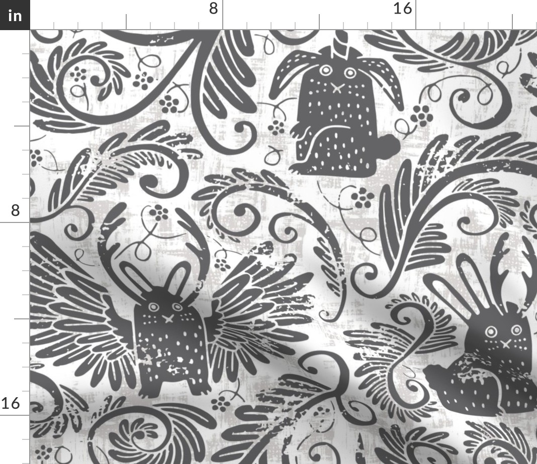 Spoonflower Fabric Flowers Grey Bunny Kids Novelty Creatures Printed
