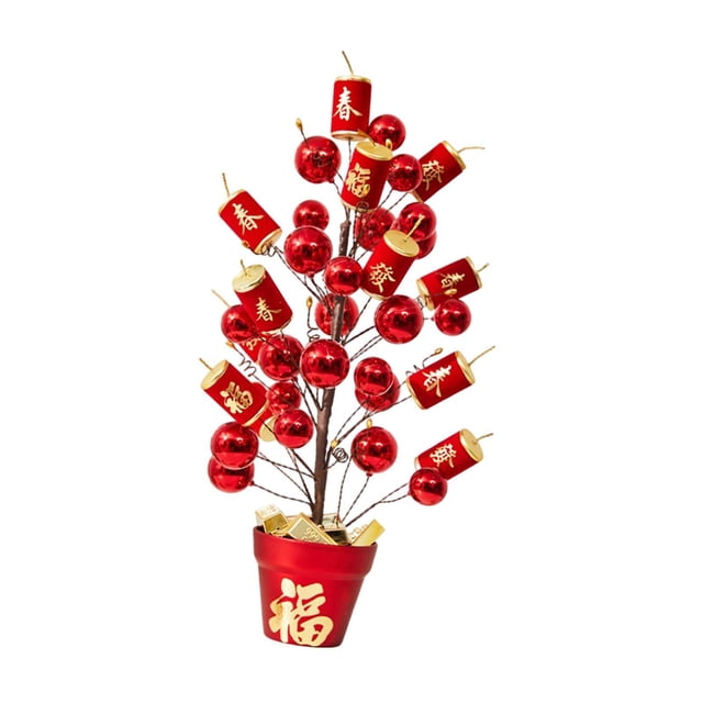 Cubo de bendición de flores falsas para decoración del año lunar chino, maceta con carácter Fu, ramo de flores artificiales para porche interior 56 cm