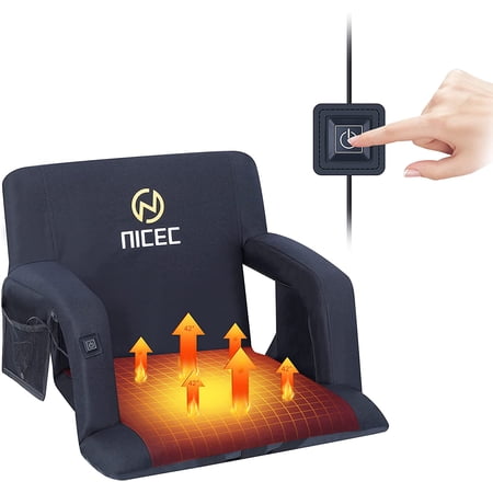Nice C Heated Stadium Seats, Bleacher Chairs, 5 Reclining Positions Waterproof Cushion, Upgraded Ultralight, Foldable, Extra Thick Padding, with Shoulder Straps & Net Pockets(One Black,NO POWER BANK)