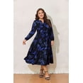 thumbnail image 4 of LapaPlus Womens Plus Size Dresses Butterfly Print Lantern Long Sleeve Pleated A-Line Midi Dresses with Pockets, 4 of 6