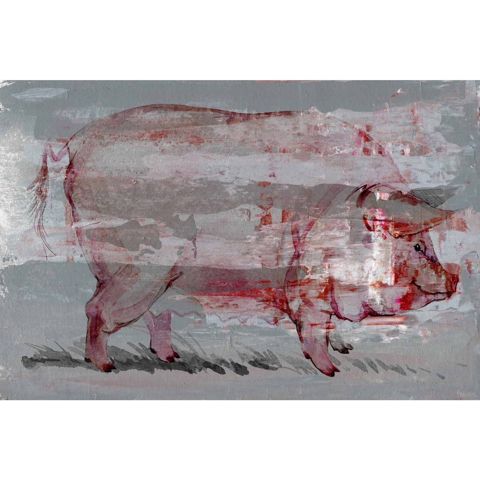Parvez Taj Red Pig' Painting Print on Wrapped Canvas 45 x 30