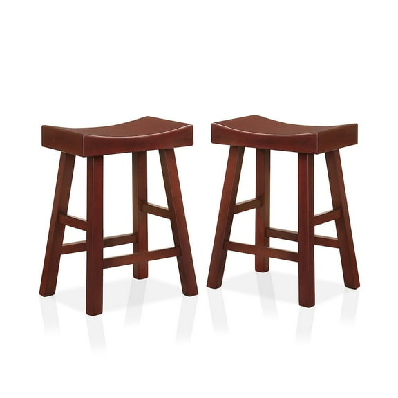Furniture of America Epping Wood Saddle Stool in Dark Cherry (Set of 2)