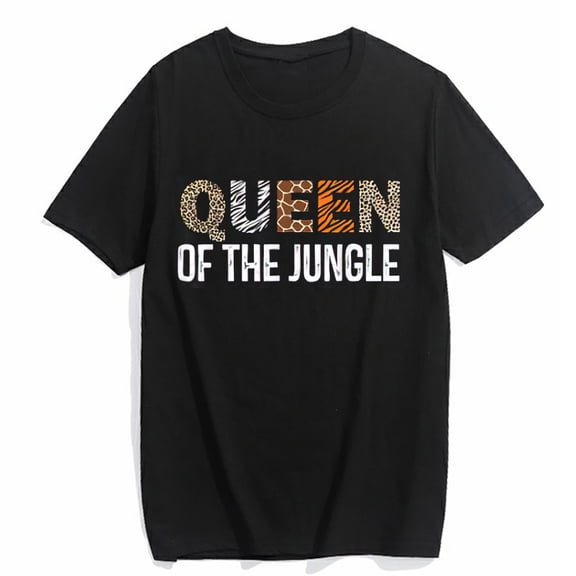 Women's T-shirt Queen Of The Jungle Birthday Leopard Family Matching Casual Short-sleeved Tops Black 2X-Large