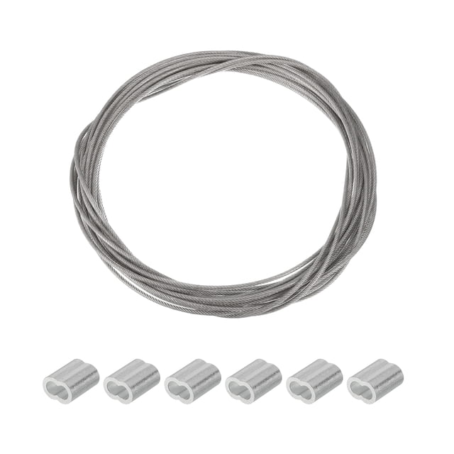 Unique Bargains 3/25' OD 32.8 Ft 304 Stainless Steel Cable Wire Rope with Aluminum Sleeves 7 x 7 Strand Rope Silver