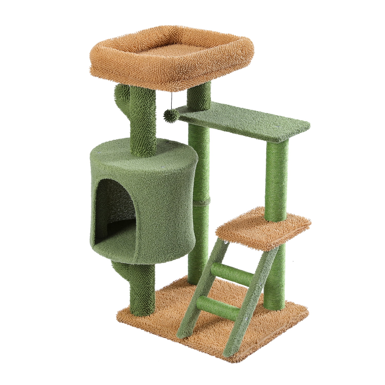 Pefilos 35 Inches Cactus Cat Tower with Sisal Covered Scratching Post Cat Tree for Indoor Cats, Cat Climbing Stand with Plush Perch and Climbing Ladder for Multi-Level Cat Condo, Green Pefilos 35 Inches Cactus Cat Tower with Sisal Covered Scratching Post Cat Tree for Indoor Cats, Cat Climbing Stand with Plush Perch and Climbing Ladder for Multi-Level Cat Condo, Green