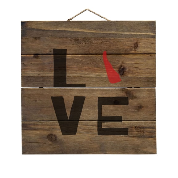 Delaware - Love Red & Black - Decorative REAL WOOD Wall Art - Faux Pallet Look