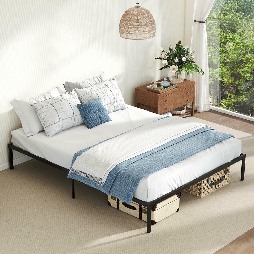 Barara King Queen Size Metal Bed Frame with Heavy Duty Support Slats Mattress Foundation, Bed Frame Mattress Foundation for Apartment, Bedroom, Black