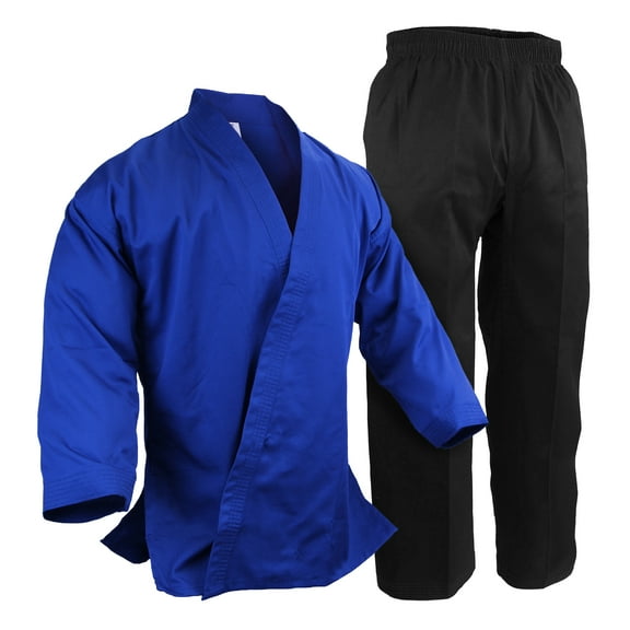 Martial Arts Karate Gi Blue Top with Black Pants Blue Kimono Uniform Gi Master's Team Instructor Set (#1)