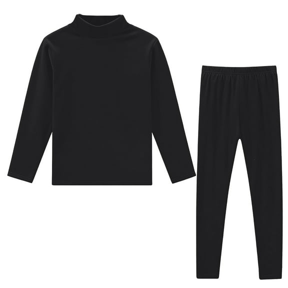LNWUY (M-5XL) Plus Size Fashion Solid Color Casual Long Sleeve Blouse Sets Thermal Underwear Sets for Man Black XXXL