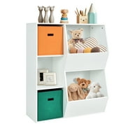 Costway Kids Toy Storage Cubby Bin Floor Cabinet Shelf Organizer w/2 Baskets White