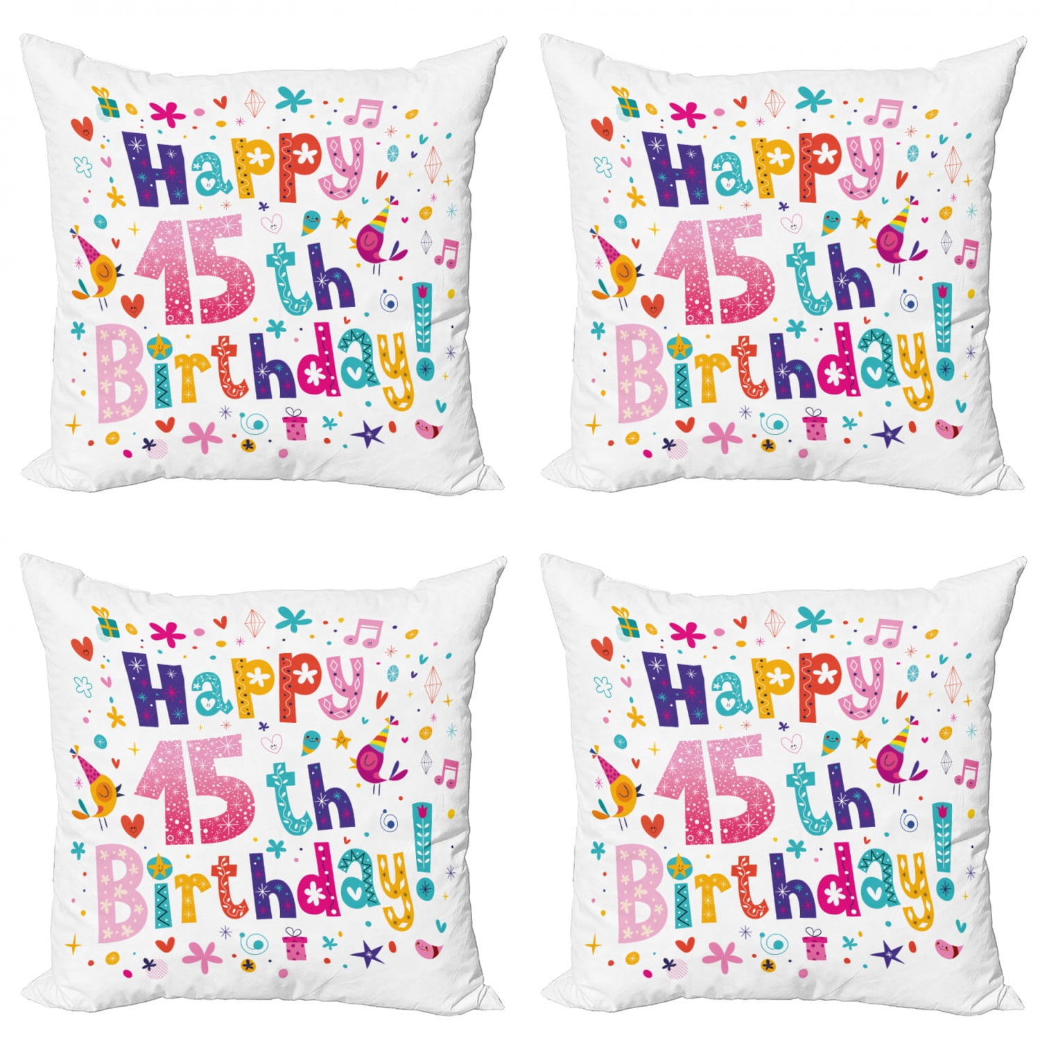 15th Birthday Throw Pillow Cushion Case Pack of 4, Girlish Design