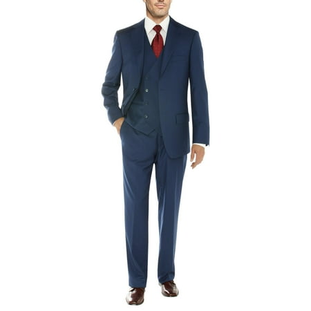 Belle Vest - Salvatore Exte Men's Vested Suit 3 Piece 2 Button Blazer Vest Flat Front Pants Blue