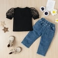 thumbnail image 4 of Dooleck Toddler Baby Girl Clothes Ribbed Shirt Tops Ripped Jeans Denim Pants Outfit, 4 of 8