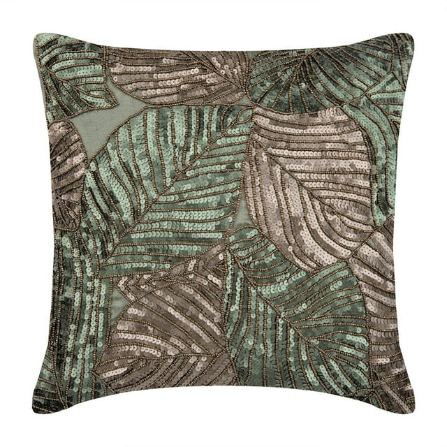 Olive Green Shams, Sequins Beaded Antique Botanical Pillow Shams, 24x24 inch (60x60 cm) Pillow