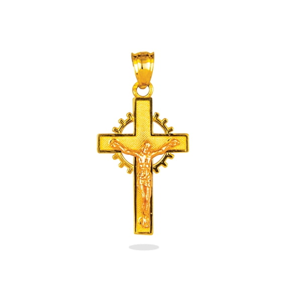 14K Crucifix Cross Two-Tone Gold Pendant 0015