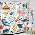thumbnail image 3 of Kids Shower Curtain Ocean Cute Cartoon Whale Funny Kid Bathroom Set Underwater Coastal Submarine Fish Animal Nursery Baby Boys Girls Children 72Wx72H Bath Curtain Fabric Polyester 12 Pack Hooks, 3 of 16