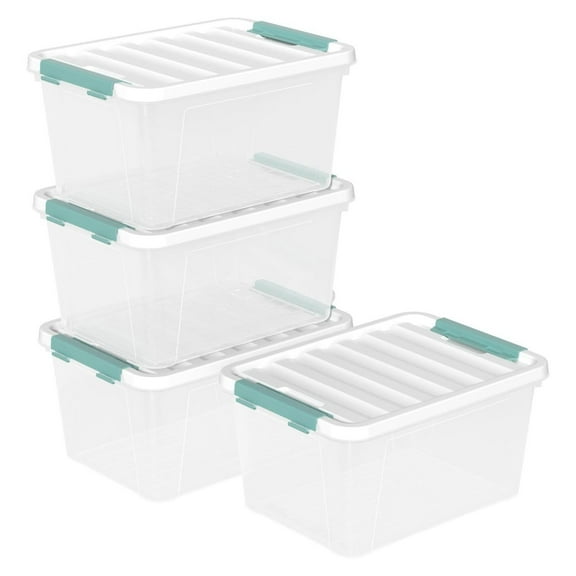 20 Quart Plastic Latching Storage Boxes, Clear Storage Box Bins with lids Set of 4