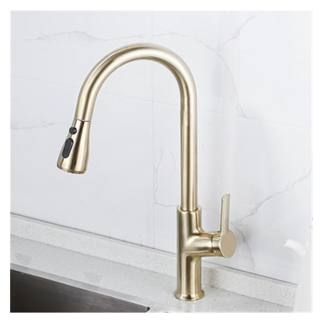 Kitchen Faucet Black Pull Out Kitchen Tap Brushed Gold Pull Down Kitchen Mixer Rotating Sink Faucet Mixer Tap Brass ,Easy to Install