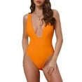 thumbnail image 1 of INSPIRAR CHIC Traje de baño de una pieza con escote en V profundo y espalda descubierta, conjunto de bikini, tirantes anchos, traje de baño adelgazante, talla X-Large, color naranja, 1 of 5