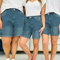 thumbnail image 5 of Kopltyrfg Denim Shorts Stretchy for Women High Waisted Roll Up Hem Jean Shorts Dark Blue XS, 5 of 9