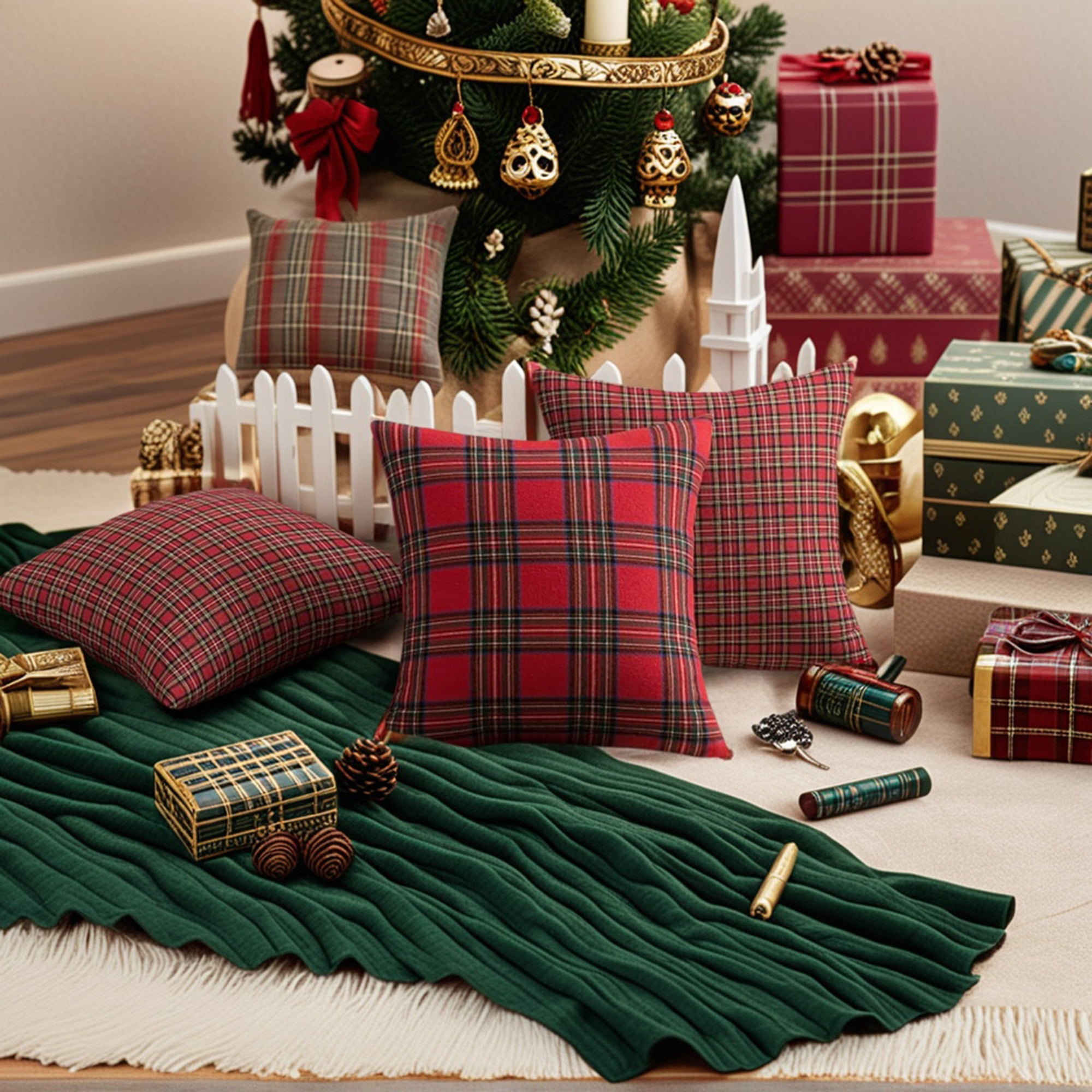 Unique Bargains 4 Pcs Plaid Throw Pillow Covers Large Plaid Red 20 x 20 Inch