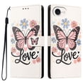 thumbnail image 2 of Colorful Painted Wallet Phone Case for iPhone 17e/16e 6.1" , PU Leather Flip Folio Cover With Card Slots, Magnetic Closure, Kickstand, Shockproof Protective Phone Case,Pink Butterfly, 2 of 10