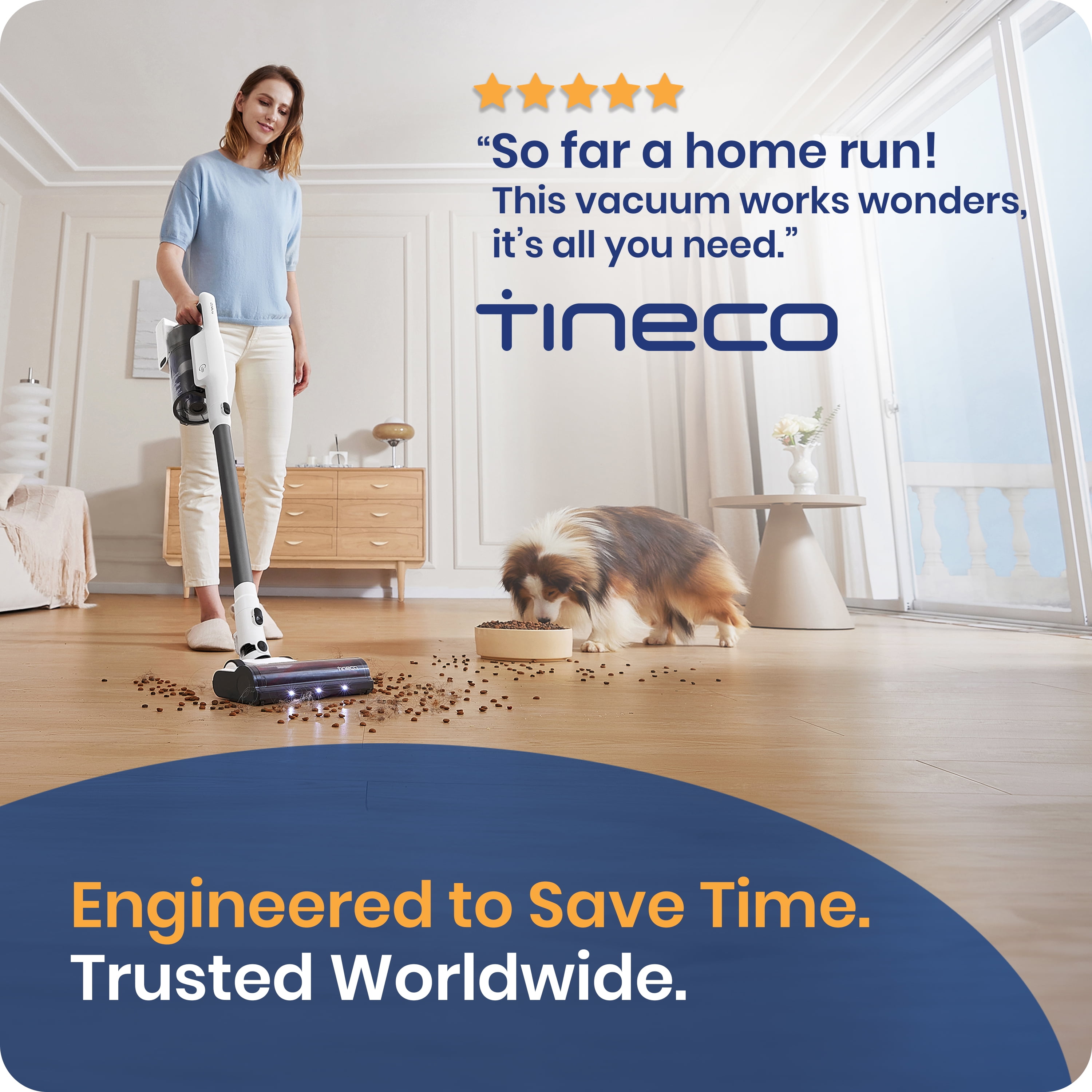 Tineco GO Slim 300W Cordless Stick Vacuum, Lightweight, Carpet, Area Rugs, Hard Floor, Upholstery, Strong Suction, Removeable Battery, LED Headlights, 40 Min Runtime