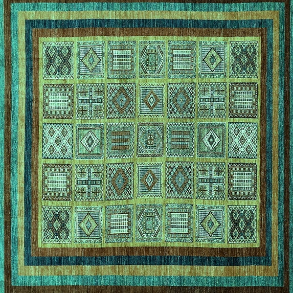 Ahgly Company Indoor Square Abstract Turquoise Blue Modern Area Rugs, 8' Square