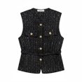 thumbnail image 1 of Chaleco Con Cinturón De Lentejuelas, Chaleco Versátil De Tweed Con Botones Dorados, Chaleco Con Botones Frontales Para Amantes De La Moda, Adultos, Para Vestir En Capas, Eventos Negro L, 1 of 6