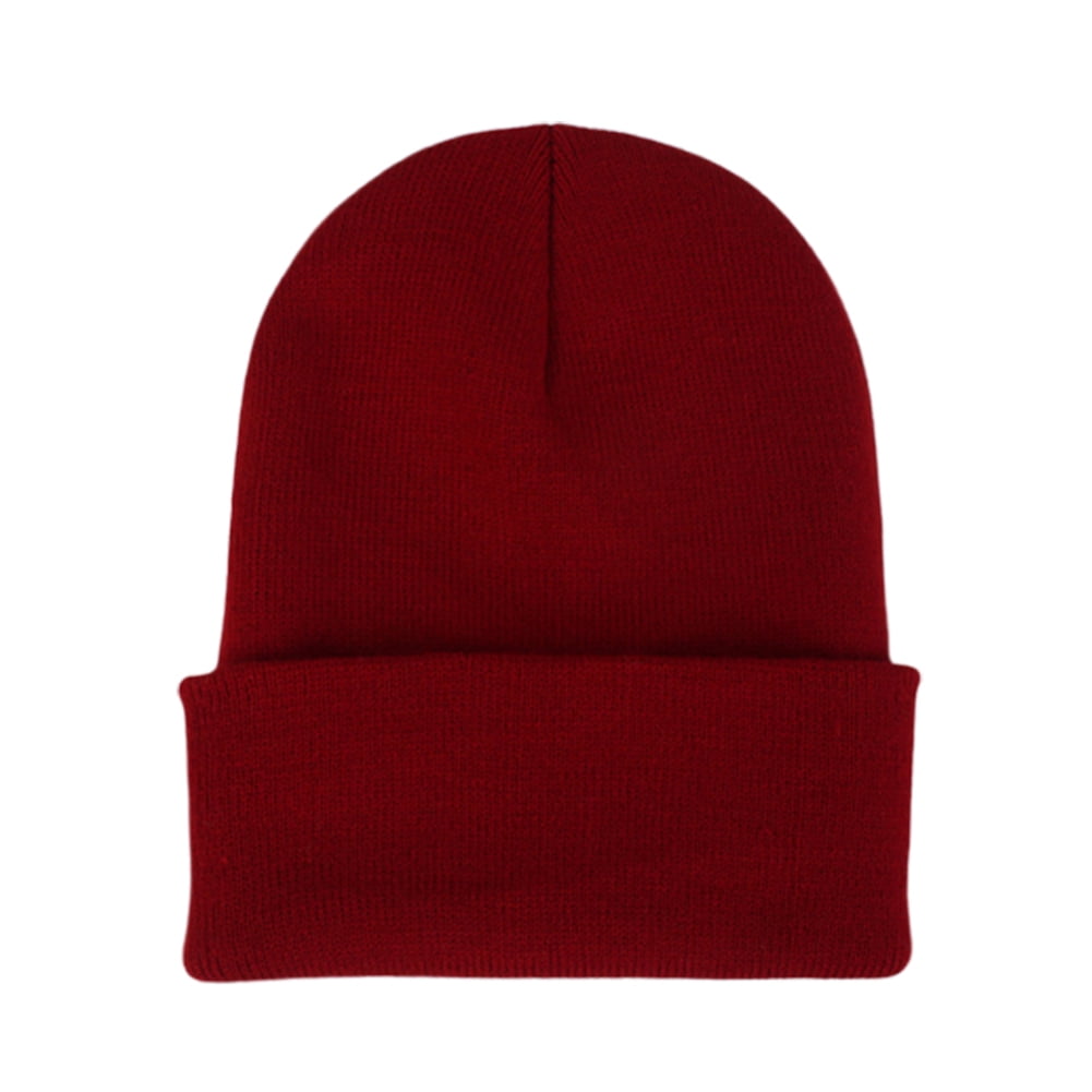 Ioaoai Beanie Elastic Warm Woolen Yarn Roll Up Edge Skull Cap for SPRING, Women's, Size: One size, Red