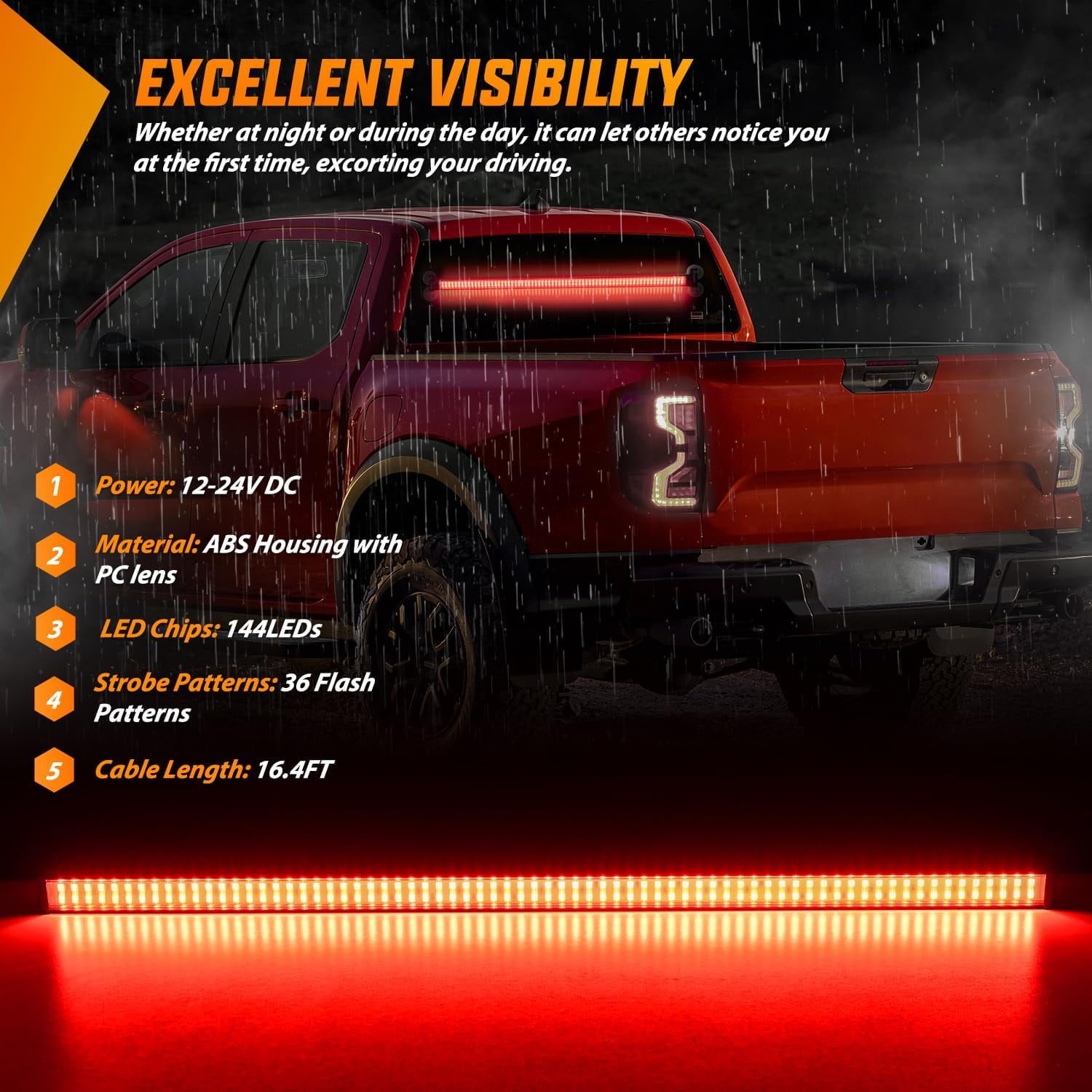 Nilight 144LED Traffic Advisor Strobe Light Bar with Controller Red Warning Lights Hazard Interior Front/Rear Windshield Flashing for Cars Plow Trucks