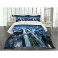 thumbnail image 3 of Ambesonne Travel Quilted Bedspread Set 3 Pcs, Tel Aviv Modern, King Size, Dark Blue Pale Blue, 3 of 5