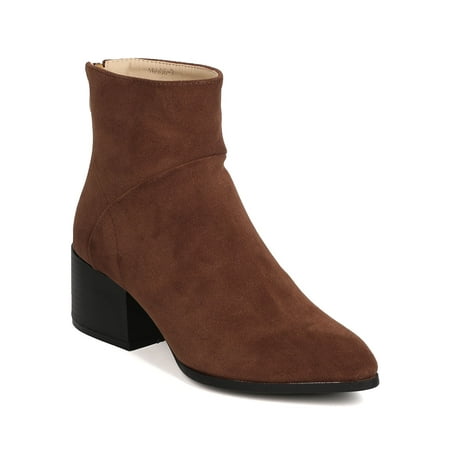 

New Women M&L 16006-2 Faux Suede Pointy Toe Chunky Heel Bootie
