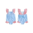thumbnail image 2 of BemeyourBBs Cute Toddler Baby Girl Striped One Piece Swimsuit Infant Girl Bathing Suit Ruffle Flying Sleeve Square Neck Back Bow Swimwear Summer Pool Beachwear, 2 of 9