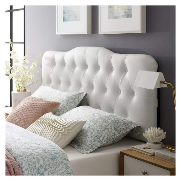 Annabel Tufted Button Faux Leather Upholstered Full Headboard in White