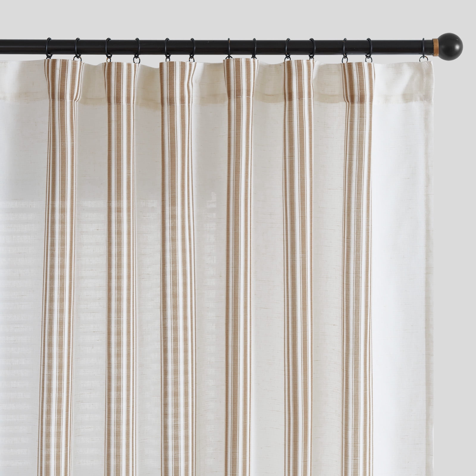 Curtainking Striped Linen Curtains 63 Inch Taupe Farmhouse Rustic Curtains for Living Room Semi Sheer Back Tab Light Filtering Coastal Drapes for Bedroom Window Curtain 2 Panels