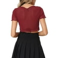 thumbnail image 3 of INSPIRE CHIC Cutout Tops for Women's V Neck Mesh Sheer Shimmer Crop Tops Dark Red S, 3 of 5