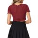 thumbnail image 3 of Tops recortados INSPIRE CHIC para mujeres con cuello en V, malla transparente y brillo XL Rojo Oscuro, 3 of 5