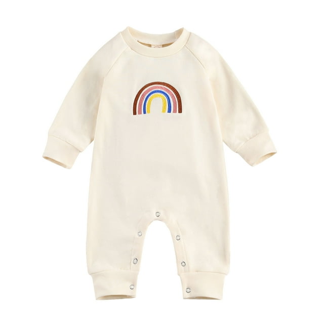 Barboteuse pour Enfants, Combinaison à Manches Longues Col Rond Motif Arc-en-Ciel pour Tout-Petits